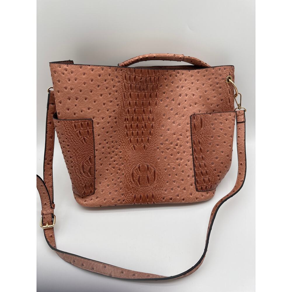 Ostrich faux leather tote with side pockets17x12